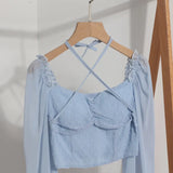 Collar Leak Collar Collar Collar Short Shirt 2025 Spring Dress New Lantern Long-Sleeved Tie With Hanging Neck Shirt Women's Top
