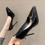 High-Heeled Shoes Women's Fine Heel 2025 Pointed Shallow Waterproof Table Single Shoe Paint Leather 10Cm Water Drill