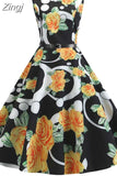 Women Summer Floral Beach Sleeveless Party Midi with Belt Elegant Vintage A Line