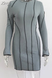 Women's Mini Dress Sexy 2023 Women Long Sleeve Round Neck Party Short Dress Female Spring Fall Sexy Mini