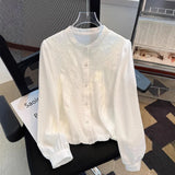 White Shirt Female Senior Spring And Autumn 2025 New Good-Looking Lace Long-Sleeved Beautiful Shirt