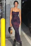 Sexy Elegant Spaghetti Strap Floral Print Maxi Dress Lace Up Bodycon Prom Party Dresses Backless Women Formal