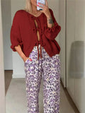 New Round Tie Nine-Sleeve Rope With Knitted Sweater Lazy Wind