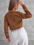 Women's Corduroy Flip Pocket Button Short Casual Jacket