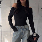 Zingj Women's Wear 2024 Autumn And Winter New Sexy Diagonal Collar Solid Color Slim And Versatile Knit Long Sleeve Bottom
