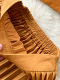 Women Sexy Pleated Two Piece Set Vacation Beach Hit Color Strapless Tops Camis + High Waist Irregular Draped Skirt