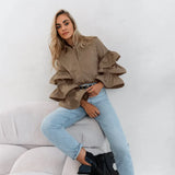 Design Feels White Lotus Leaf-Side Shirt 2025 Autumn And Winter New Casual