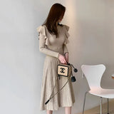 Elegant O-Neck Female Thicken Knit Long Dress Slim Full Sleeve Ruffles Women Sweater Dresses Vestidos Autumn 2023