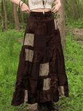 Patchwork Velvet Printed Midi Skirt- Outfit