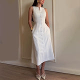 Summer New Women's Sleeveless Button Waist Temperament Fashion Dress