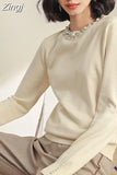 Winter pearl Beaded women long sleeve sweaters knitted white black knitwear Slim-fit top luxury designer sweater