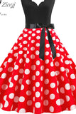 Dot Print Vintage Women Summer Dress Black Patchwork Sleeveless V neck Elegant Party Dresses Casual Robe