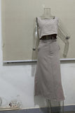 Zingj 2024 New Square Collar Short Sleeveless Sling High-Waisted Skirt Casual Suit-Outfit