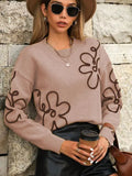 And Winter New Women's Sweater Fashion Flowers Three-Dimensional Embroidered Round Collar Long-Sleeved Knitted Shirt