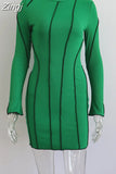 Women Autumn Ruched Casual Mini Dress 2023 Long Sleeve Round Neck Short Pencil Dress Streetwear Holiday Party