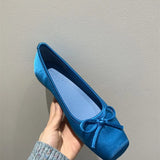 Evening Wind Ballet Shoes 2025 French Sweet Bow Blue Square Mouth Increases Evening Airbow