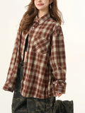 Zingj 2024 New Vintage Plaid Long-Sleeved Shirt Men And Women Wear Hair Shirt Loose Casual Jacket
