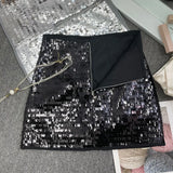 Real Shooting Heavy Industry Flash Shiny Piece High Waist Thin A Short Skirt Picts Anti-Walking Bag Hip Step Skirt