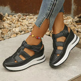 New Thick-Soled Sandals Hollow Breathable Sports Sandals Large-Size Women's Solid Color Head Magic Stickers