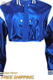 Women's Autumn Winter Short Baseball Coat Long Sleeve Button Contrast Color PU Leather Jacket Coats Y2K