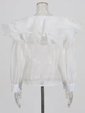 Fashion High-End Feel Top 2025 Autumn New Collar Splicing Lotus Leaf Edge Slim Thin
