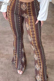 Women Boho High Waist Flare Pants Slimming Casual Straight Retro Floral Print Comfy Yoga Palazzo Trousers