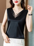 Tank Top Women 2023 Summer Women Clothing White Crop Top Basic Lace Cami Office Lady V-neck Sexy Blouse Soild Womens