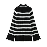 Black-And-White Striped High-Necked Pullover In