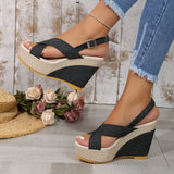 Zingj Summer Platform Platform Sandals Denim Cross Buckle Beach