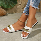 Slippers Women 2025 Summer New One-Size Metal Chain Wearing Fashion Flat Bottom Large-Size Cold Slippers