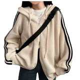 Version Of Chic Autumn And Winter New Simple Temperament Drawstring Hood Design Niche Striped Loose Long-Sleeved Sweater