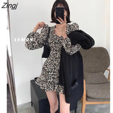 Dresses Women Mini Long Sleeve Slim Dating Ladies Square Collar Autumn French Chic Fashion Student Clothing Vestido
