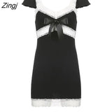 Women Summer Short Dress Sheer Lace Patchwork Sweetheart Neck Quarter Sleeve Fitted Bodycon Dress for Ladies