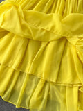 Women Pleated Chiffon Dress Sexy V-Neck Puff Sleeve High Waist Draped Vestidos Female Vacation Beach Midi Robe