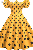 Short Sleeve Polka Dot Vintage Dress Women Summer Peter pan Collar Elegant A-line Midi Long Party Sundress Robe