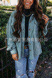New Ins Ladies Autumn Winter Jacket Casual Twist Knit Double Pocket Shoulder Cuff Buckle Coat-Outfit