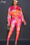 Two Piece Set Women Set Flower Print Long Sleeve Blouse Tops And Pant Suits Sheath Matching Fashion Outfit Spring