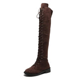 Explosive Large Code 35-43 Yards Flat Over The Knee Women's Long Boots Autumn And Winter New Velvet Locomotive
