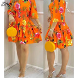 Elegant Fruit Print Off Shoulder Short Sleeve Kawaii Fairy High Waist Pleated A-Line Dress Summer Women's Party