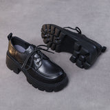 High-Rise Cowhedole With Coarse Heel Of Lefy Shoes Women Thick Bottom Four Seasons Ultra-Light Leather Single Shoes 2