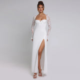 Women's New Fashion Temperament Sexy Lace Long Sleeve Splicing Dress Open Dress Dress Dress