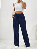 Women's Casual Fashion Pants Draw Rope Vertical Striped Straight Sweatpants