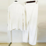 Fashion New Heavy Industry Nails Diamond A Buckle Suit Jacket Wide Leg Trousers Set