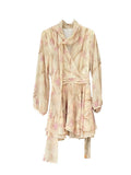 Xixi 2025 New French Printing Retro High-Waist Long Sleeves Thin Dress Short Skirt