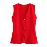 Women's Solid-Colored Gold Button-Wear Knitted Vest