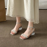 Head French Sandals Women 2025 New Fashion Water Drill With Silver Coarse-Heeled Crystal High Heels Women
