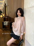 Xixi 2025 Autumn White Standard Korean Version Of The Lace With Chiffon Long-Sleeved Shirt Women's Top