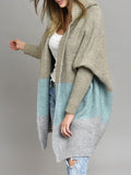 And Autumn Classic Splicing Color Knitted Sweater Cardigan Women's Fashion Hooded Loose Casual