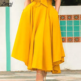 Women's Ladies Solid Color Bandage Pleated Cocktail Party High Waist Summer A Line Skirts With