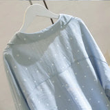 And Autumn 2025 New Korean Version Of The White Wave Dot Shirt Women's Sleeves Loose Casual Cotton-Song V-Neck